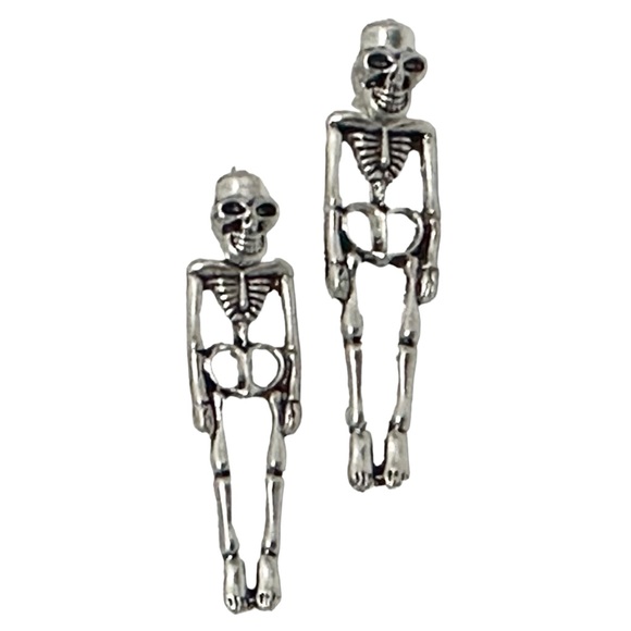 Earrings Skeleton 1.5” Post Silver Halloween - Picture 2 of 4